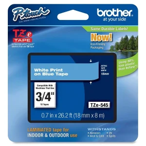 CINTA BROTHER LAMINADA TZE545 BLANCO SOBRE AZUL 18 MM DE GROSOR